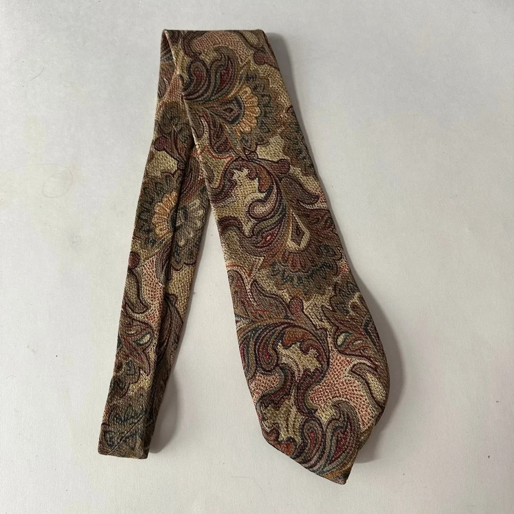 Mens Vintage Woven Silk Paisley Tie 90s Dark Academia Necktie Office Textured